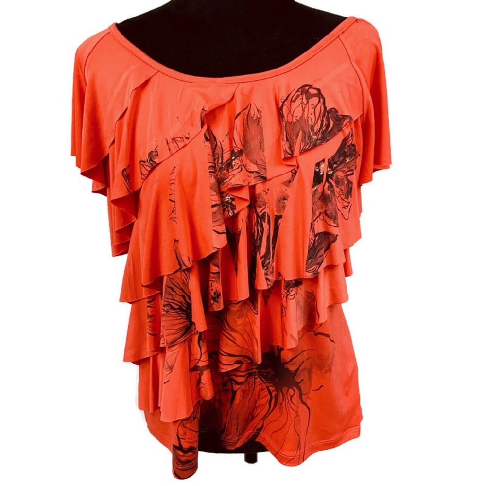 Orange Ruffle with Black Print Top